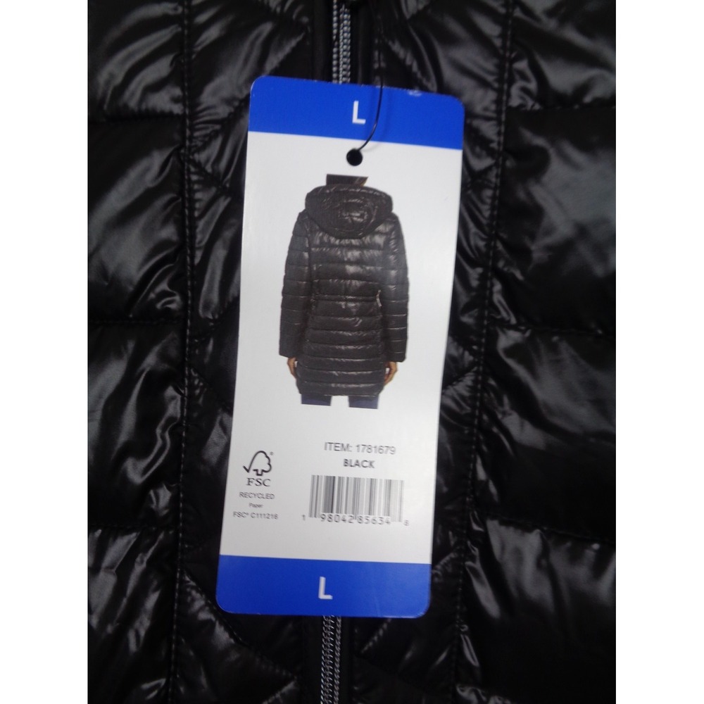 Kenneth Cole Womens Black Puffer Jacket Size Large Hooded Zip Front‎ NWT - Picture 3 of 6